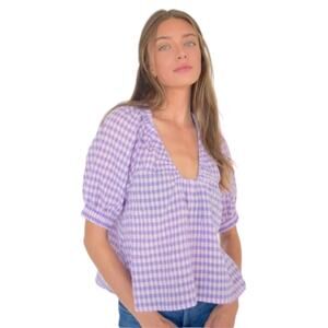 Never A Wallflower Marakesh top Purple and White checked women’s size XS